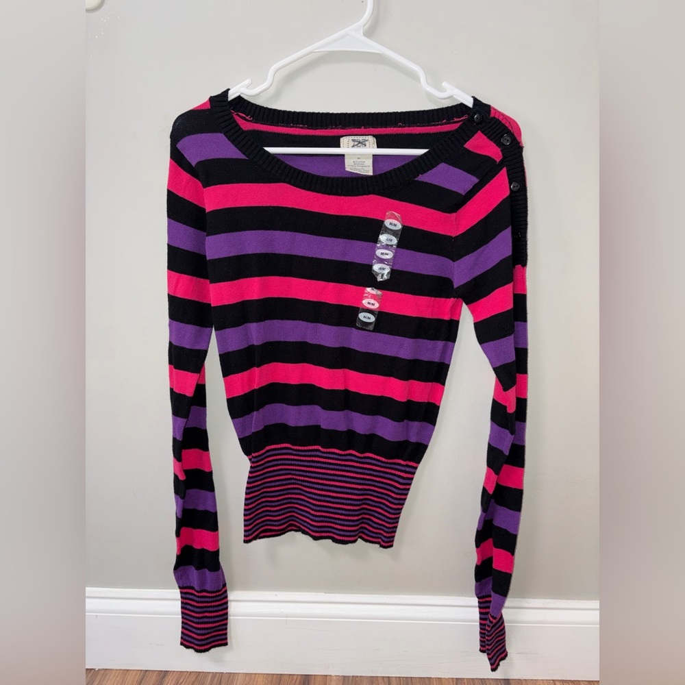 725 originals purple pink stripes Long Sleeve nwt vtg y2k slim fit M jrs stretch